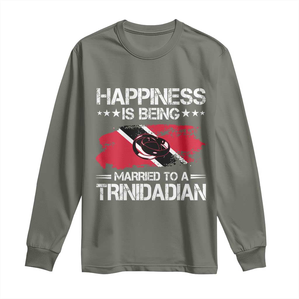 Happiness Is Being Married to a Trinidadian Long Sleeve Shirt Trinidad & Tobago Flag Couples Gift - Wonder Print Shop