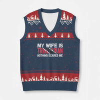 My Wife Is Trinidadian Nothing Scares Me Puerto Rican V-Neck Knit Sweater Vest Funny Trinidad & Tobago Husband Gift - Wonder Print Shop