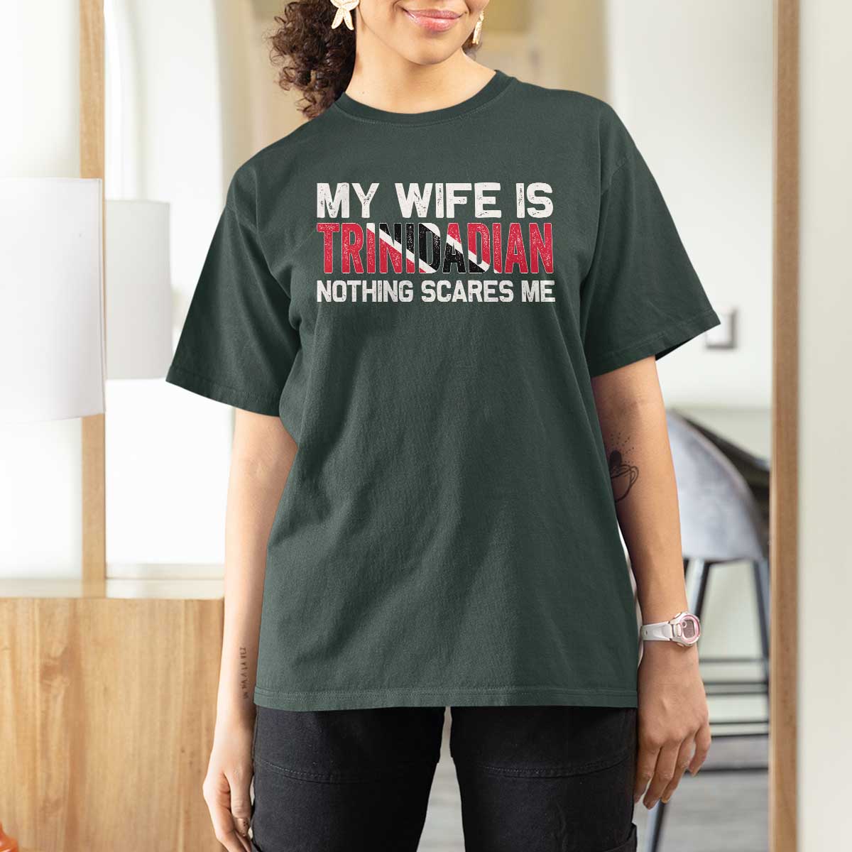My Wife Is Trinidadian Nothing Scares Me Puerto Rican T Shirt For Women Funny Trinidad & Tobago Husband Gift - Wonder Print Shop
