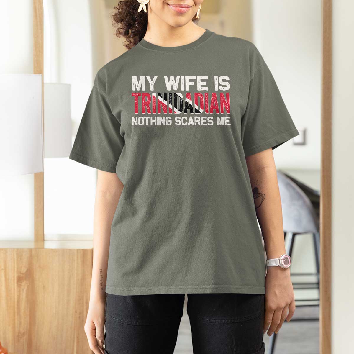 My Wife Is Trinidadian Nothing Scares Me Puerto Rican T Shirt For Women Funny Trinidad & Tobago Husband Gift - Wonder Print Shop