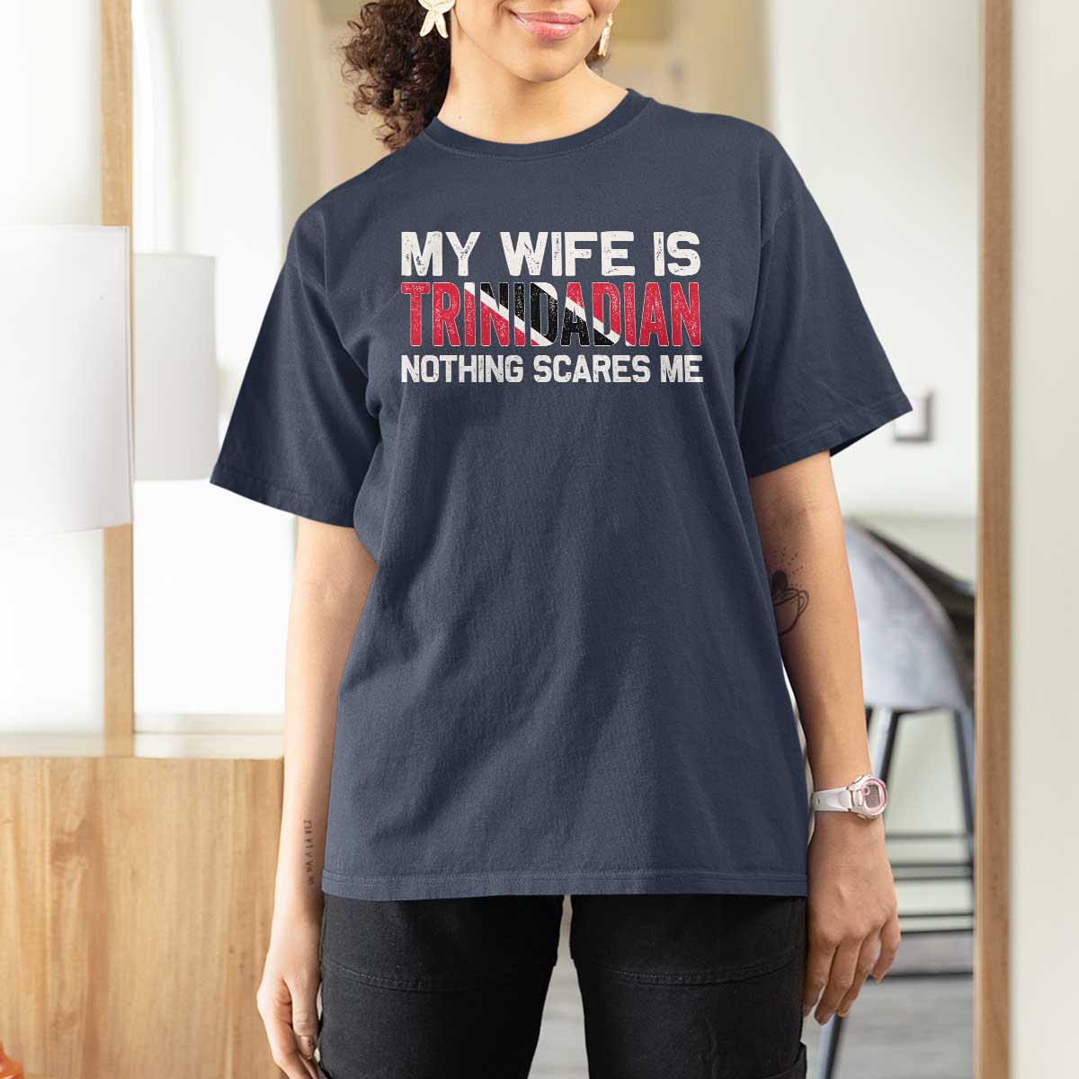 My Wife Is Trinidadian Nothing Scares Me Puerto Rican T Shirt For Women Funny Trinidad & Tobago Husband Gift - Wonder Print Shop