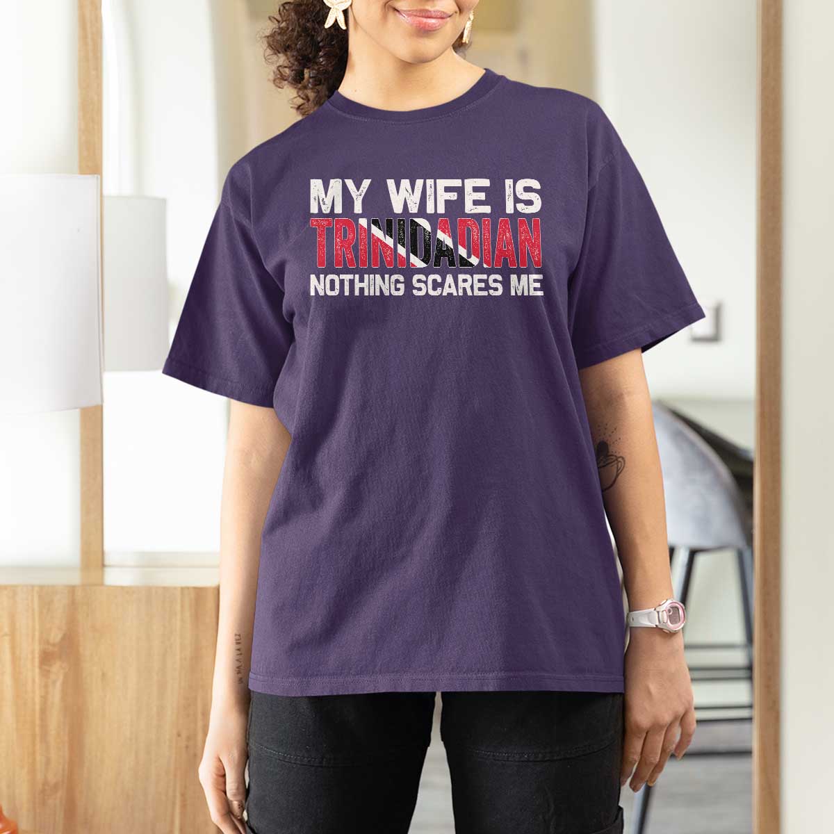 My Wife Is Trinidadian Nothing Scares Me Puerto Rican T Shirt For Women Funny Trinidad & Tobago Husband Gift - Wonder Print Shop