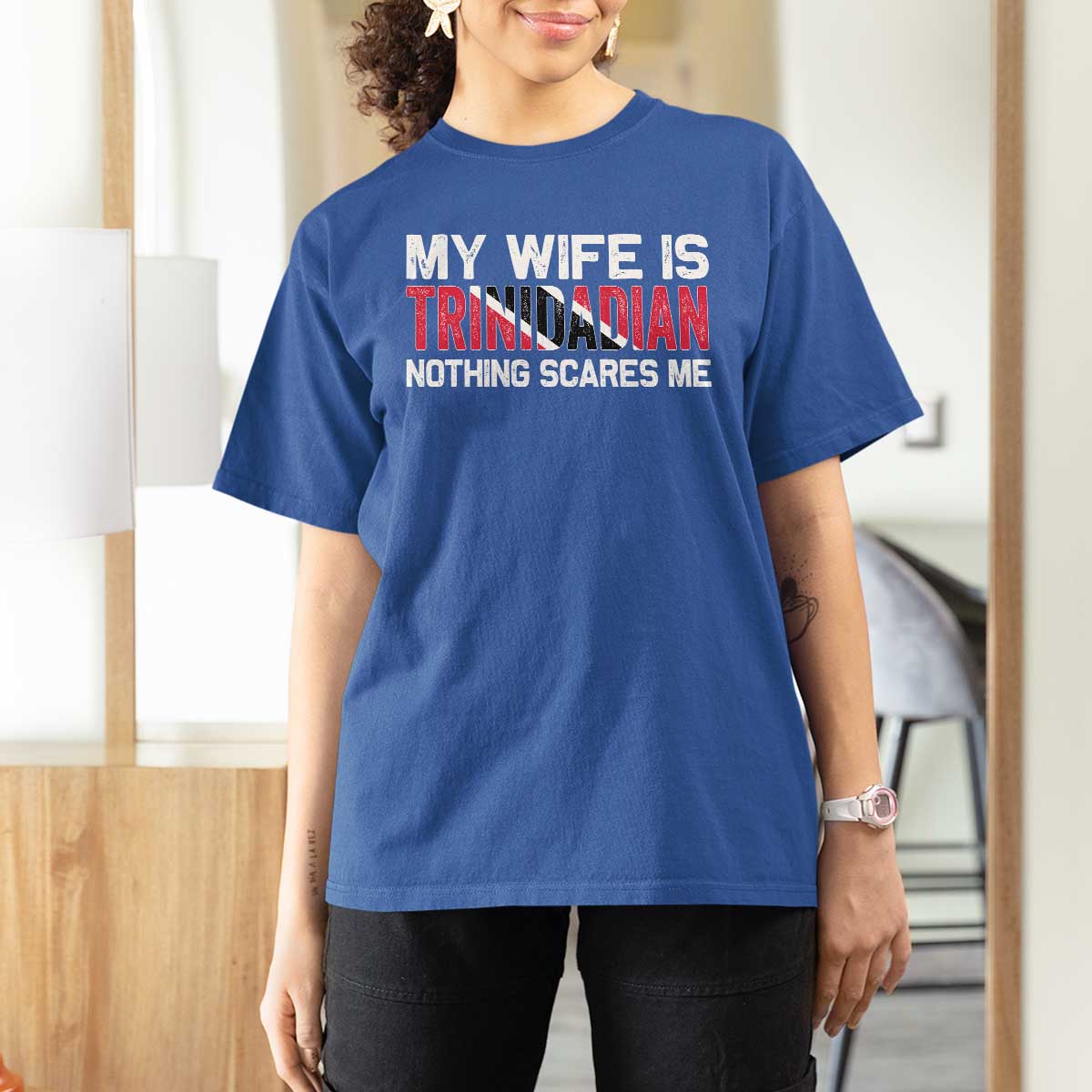 My Wife Is Trinidadian Nothing Scares Me Puerto Rican T Shirt For Women Funny Trinidad & Tobago Husband Gift - Wonder Print Shop