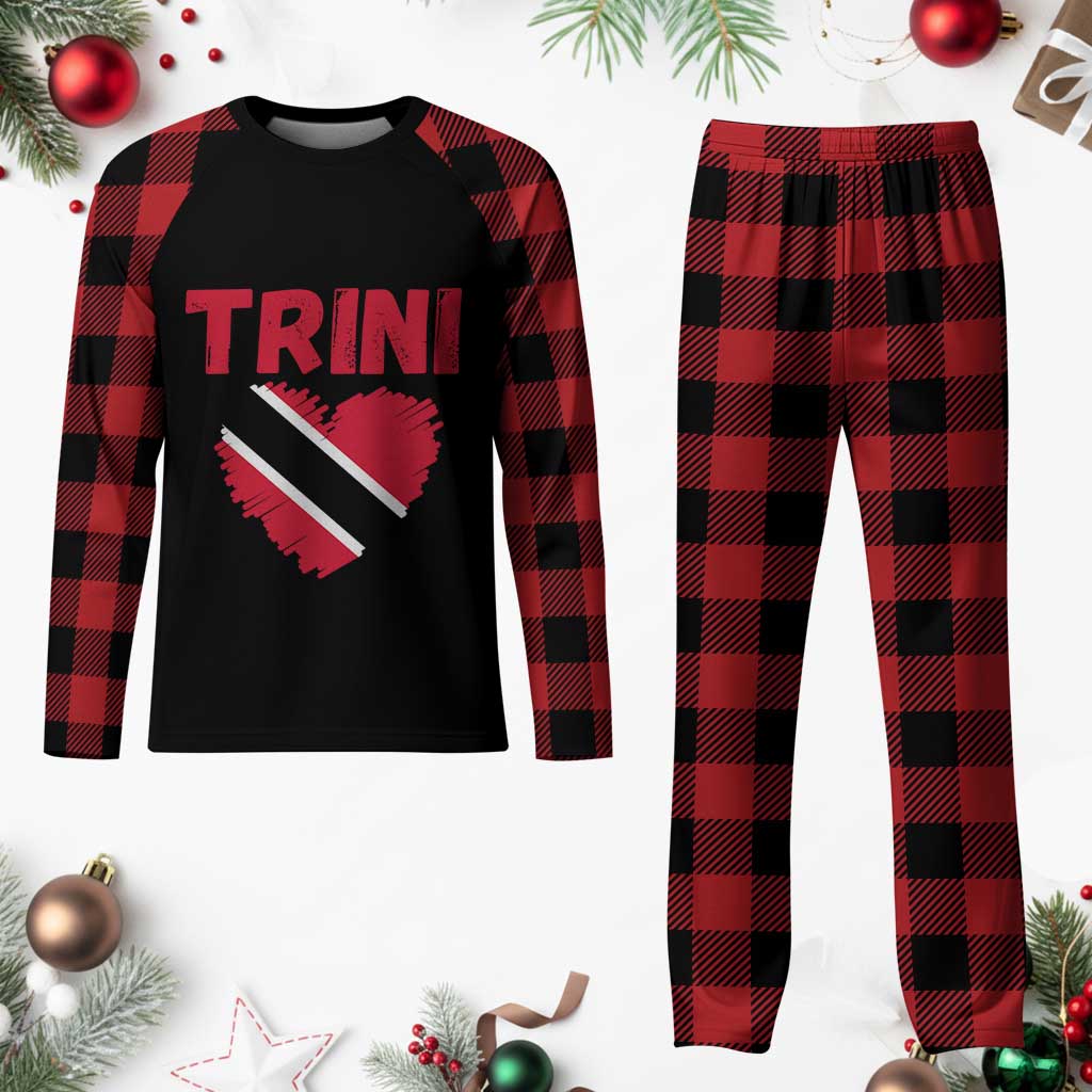 Trini Pride Plaid Pajama Set Trinidad and Tobago Heart Flag Caribbean Roots - Wonder Print Shop