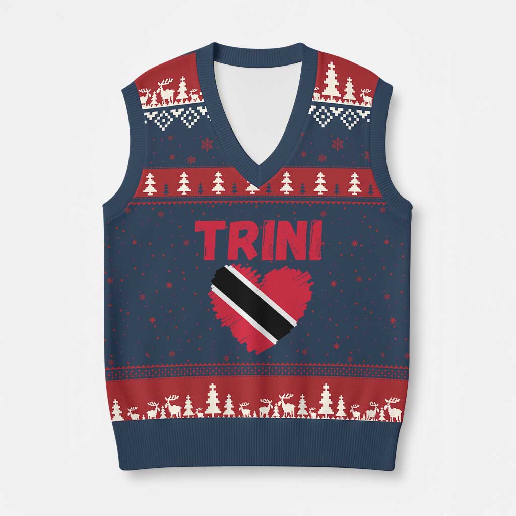 Trini Pride V-Neck Knit Sweater Vest Trinidad and Tobago Heart Flag Caribbean Roots - Wonder Print Shop