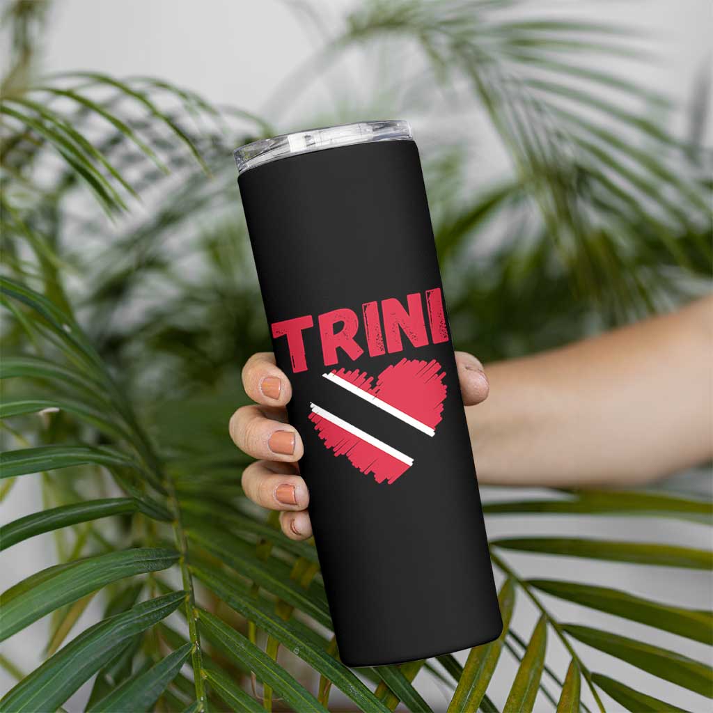Trini Pride Skinny Tumbler Trinidad and Tobago Heart Flag Caribbean Roots - Wonder Print Shop