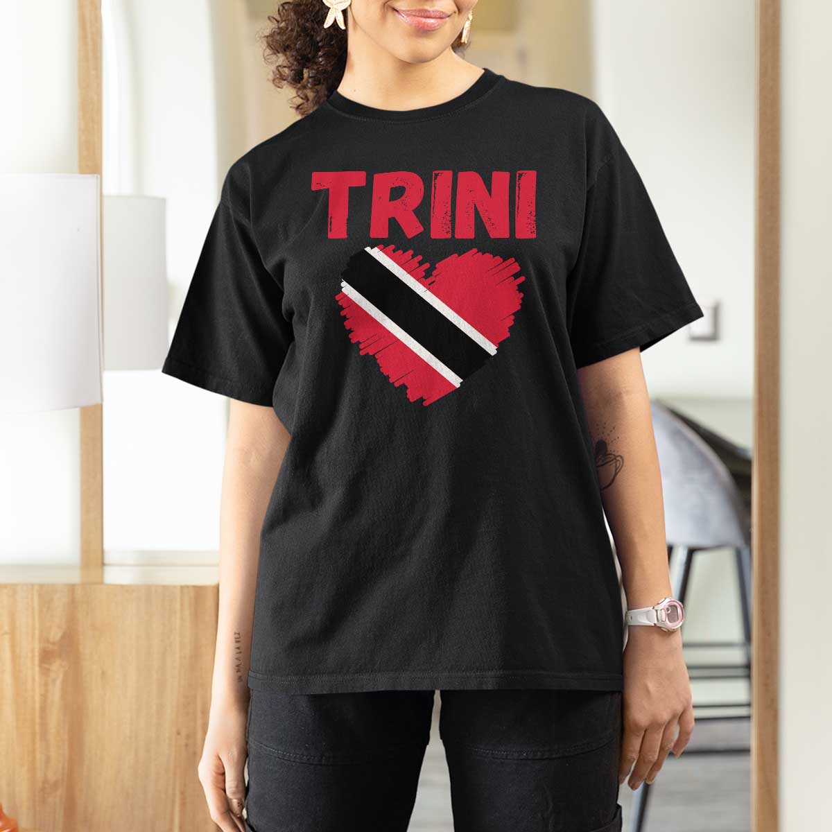 Trini Pride T Shirt For Women Trinidad and Tobago Heart Flag Caribbean Roots - Wonder Print Shop