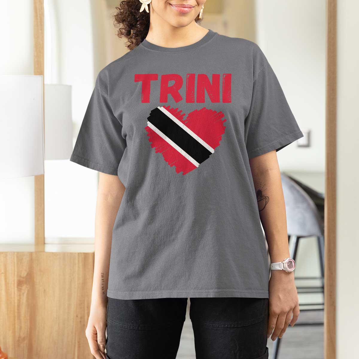 Trini Pride T Shirt For Women Trinidad and Tobago Heart Flag Caribbean Roots - Wonder Print Shop