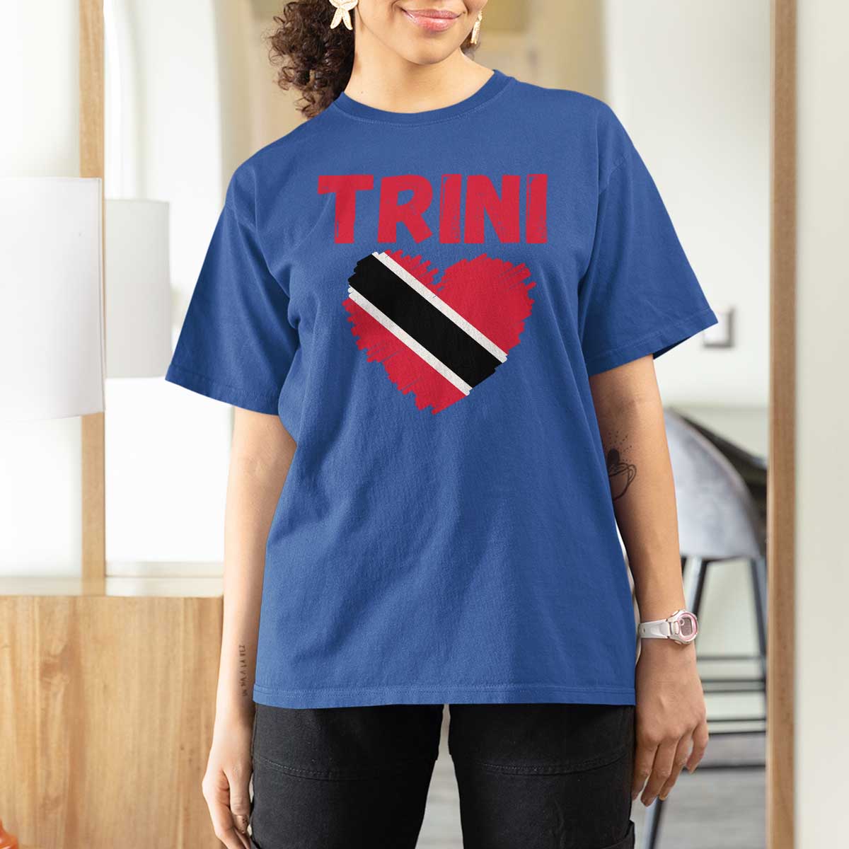 Trini Pride T Shirt For Women Trinidad and Tobago Heart Flag Caribbean Roots - Wonder Print Shop