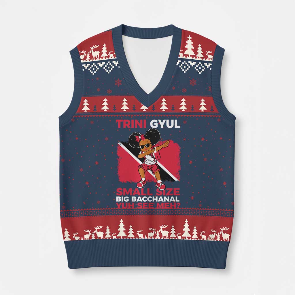 Trini Gyul V-Neck Knit Sweater Vest Funny Trinidadian Girl Afro Island Girls Caribbean - Wonder Print Shop