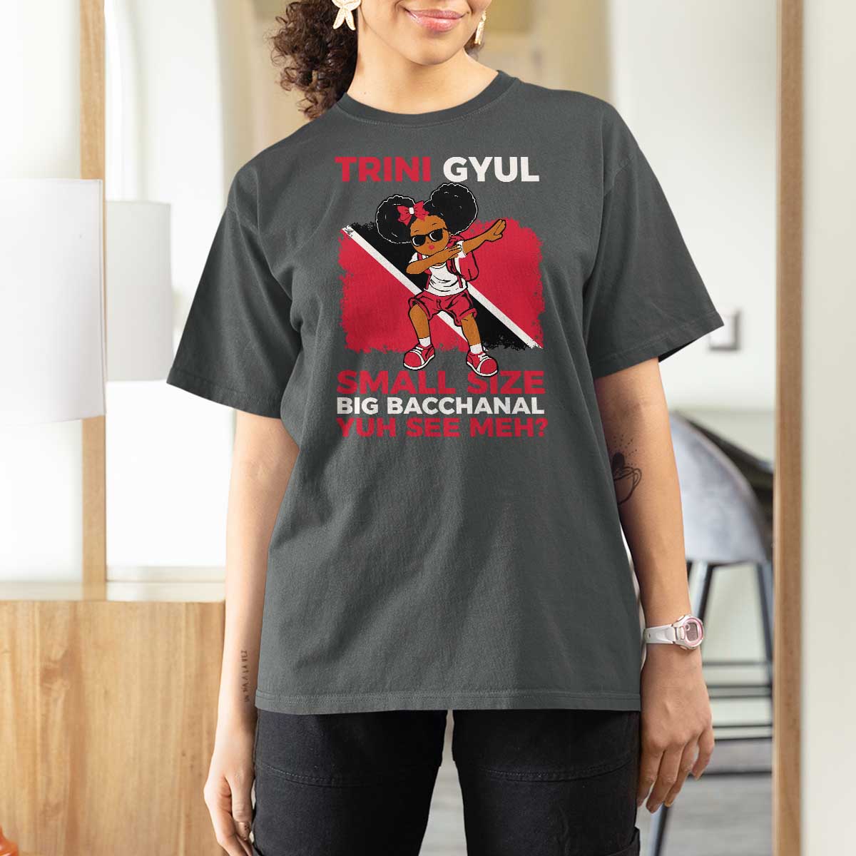 Trini Gyul T Shirt For Women Funny Trinidadian Girl Afro Island Girls Caribbean - Wonder Print Shop