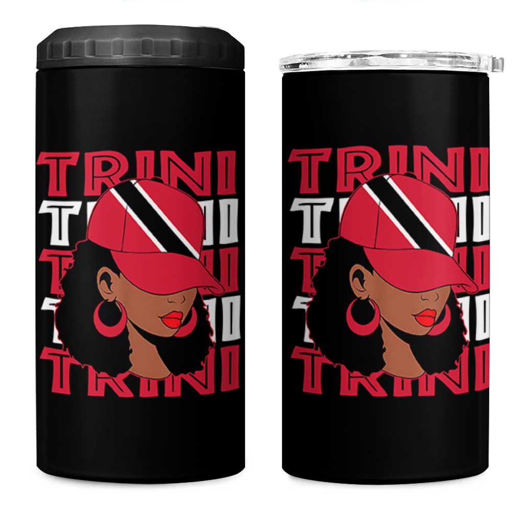 Proud Trini Afro Black Woman 4 in 1 Can Cooler Tumbler Trinidad and Tobago Flag Pride - Wonder Print Shop