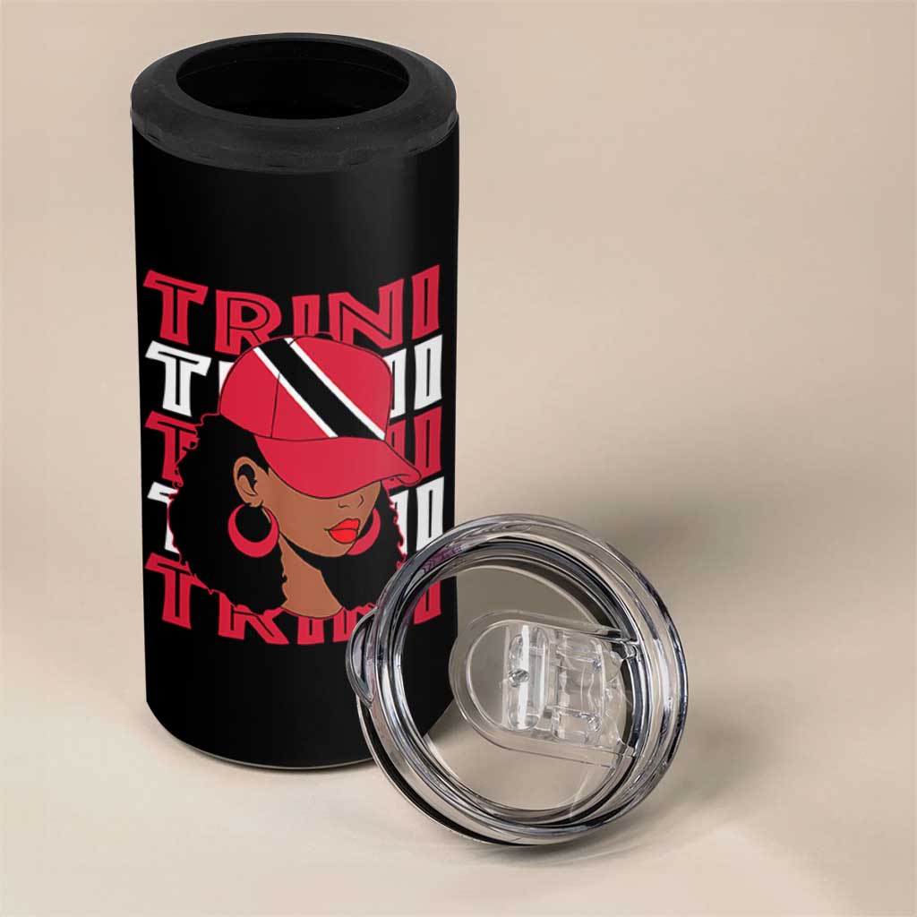 Proud Trini Afro Black Woman 4 in 1 Can Cooler Tumbler Trinidad and Tobago Flag Pride - Wonder Print Shop