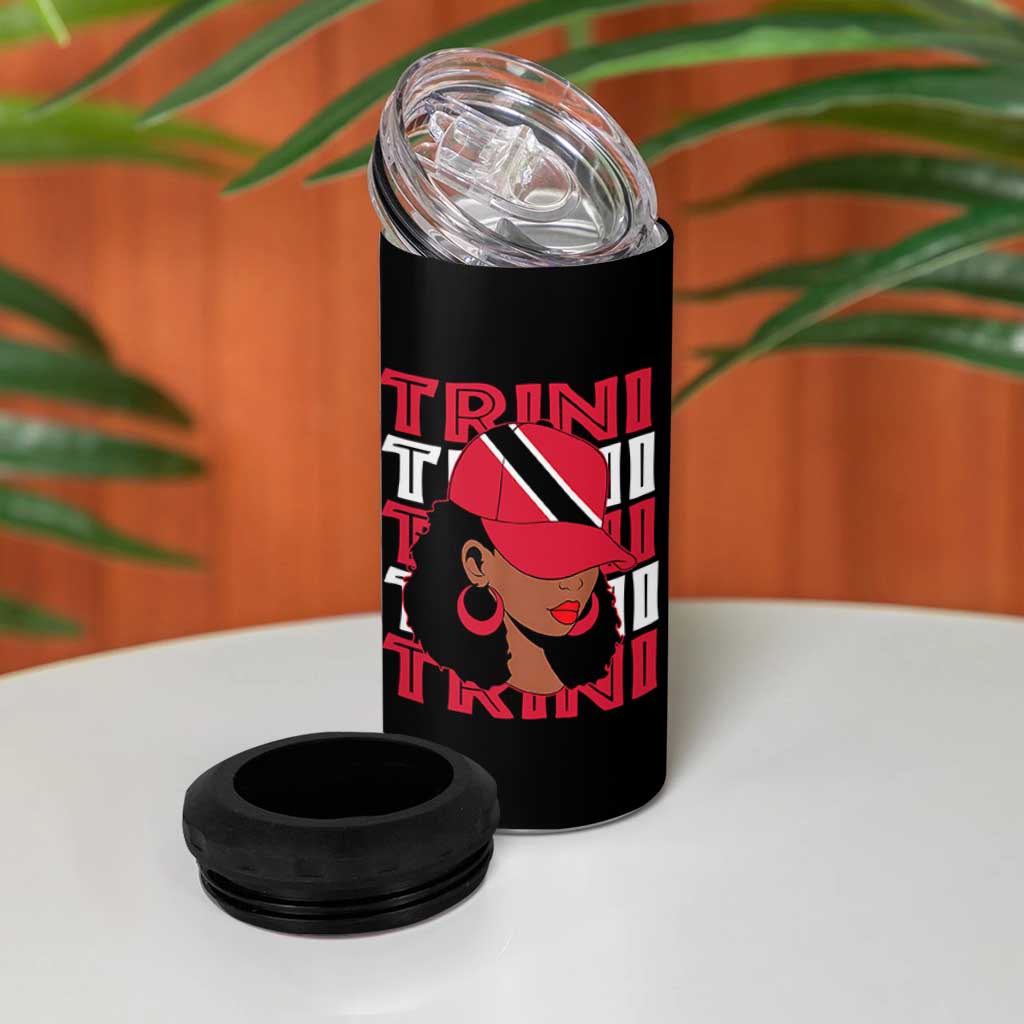 Proud Trini Afro Black Woman 4 in 1 Can Cooler Tumbler Trinidad and Tobago Flag Pride - Wonder Print Shop