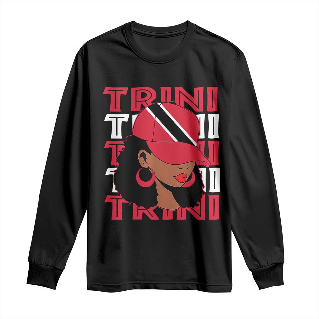 Proud Trini Afro Black Woman Long Sleeve Shirt Trinidad and Tobago Flag Pride - Wonder Print Shop