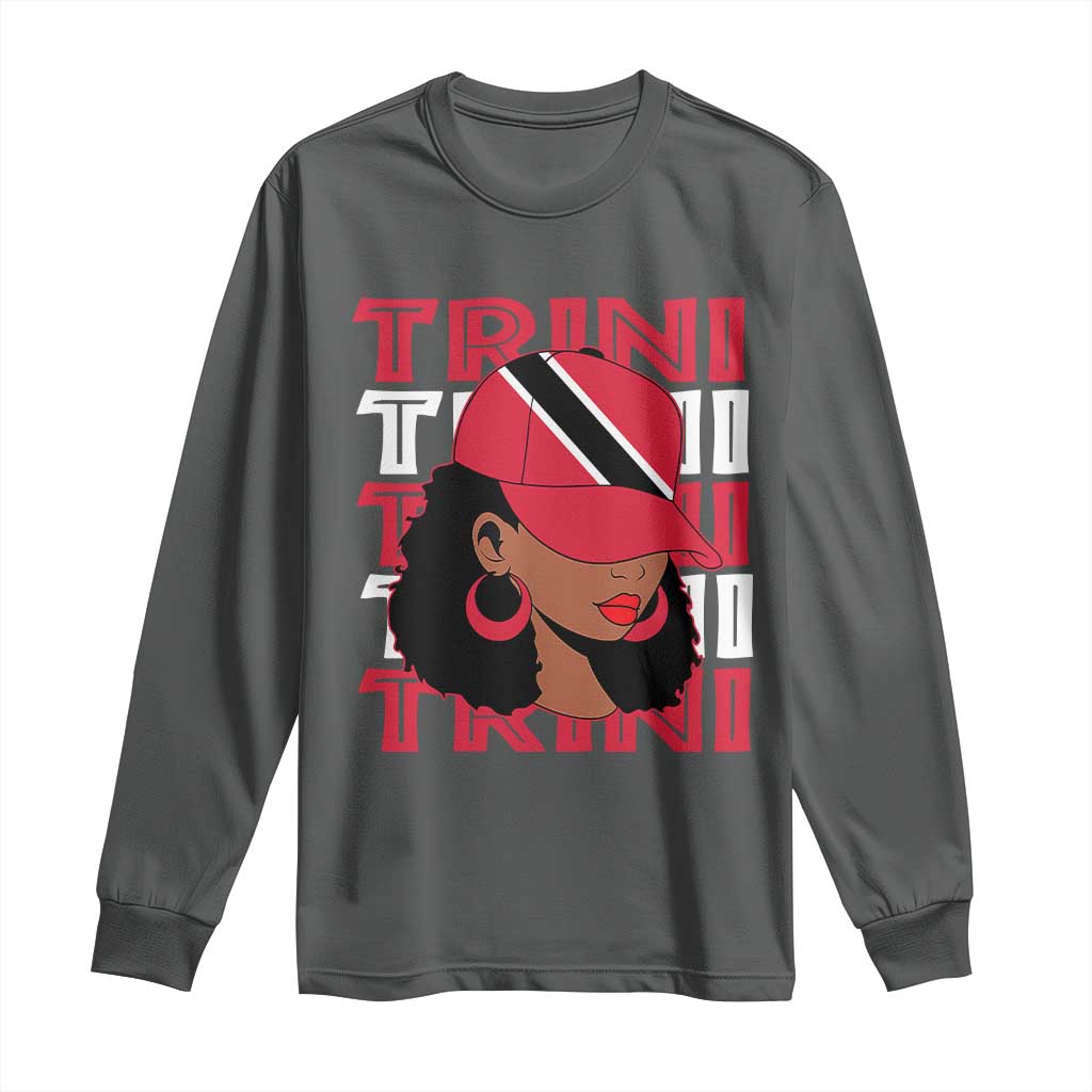 Proud Trini Afro Black Woman Long Sleeve Shirt Trinidad and Tobago Flag Pride - Wonder Print Shop