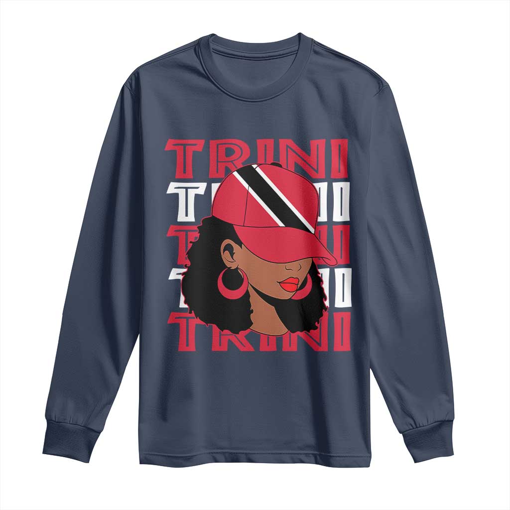 Proud Trini Afro Black Woman Long Sleeve Shirt Trinidad and Tobago Flag Pride - Wonder Print Shop