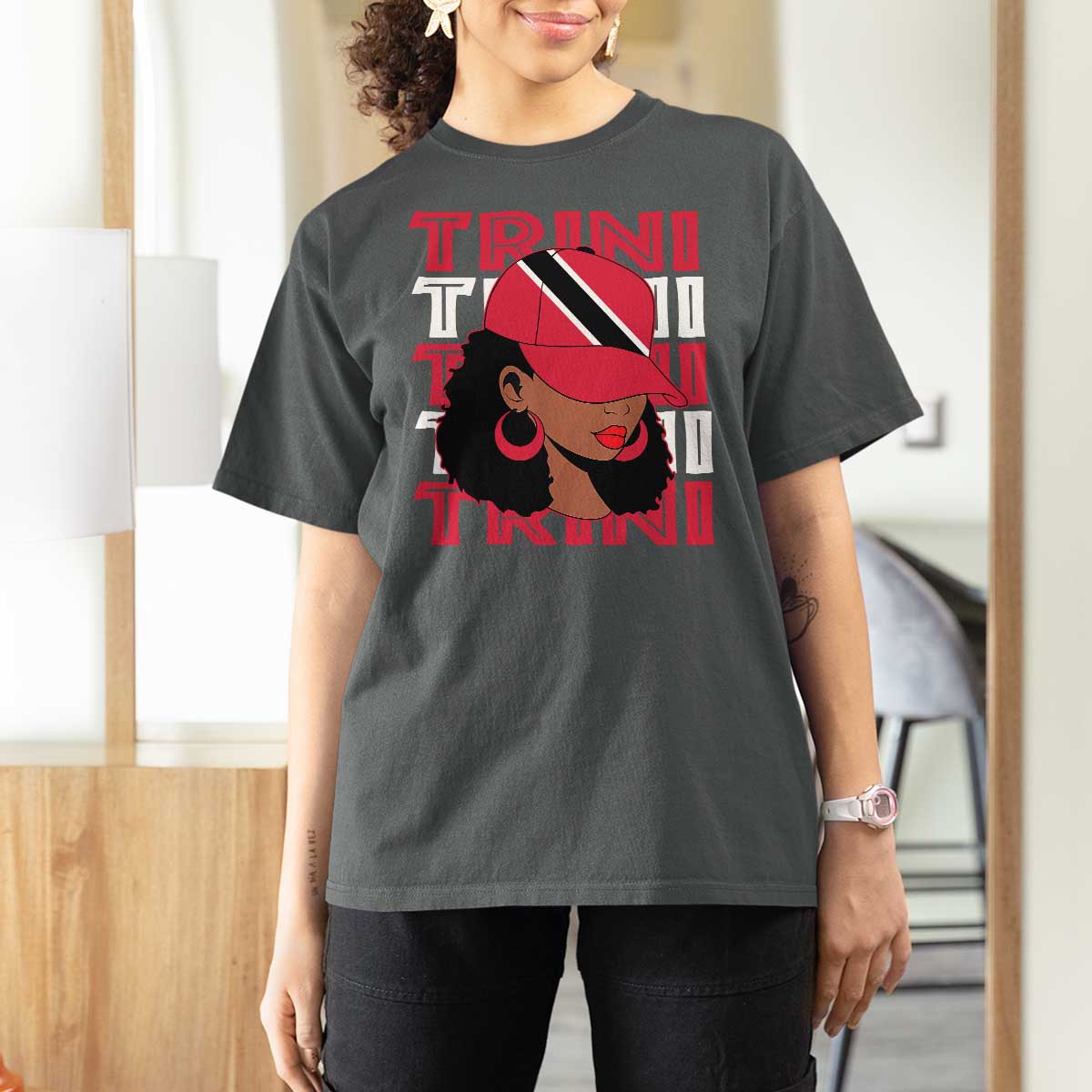 Proud Trini Afro Black Woman T Shirt For Women Trinidad and Tobago Flag Pride - Wonder Print Shop