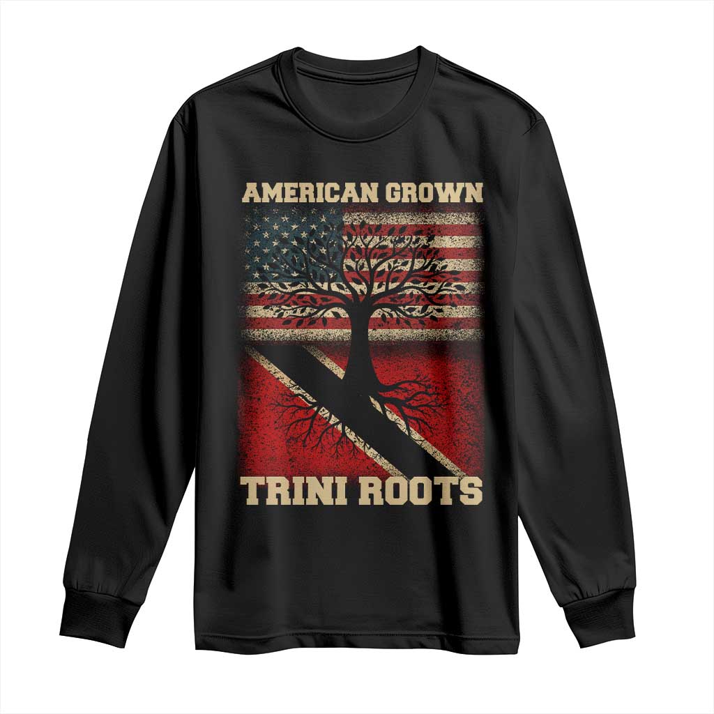American Grown Trini Roots Long Sleeve Shirt Trinidad and Tobago USA Flag Trinidadian Proud Us - Wonder Print Shop