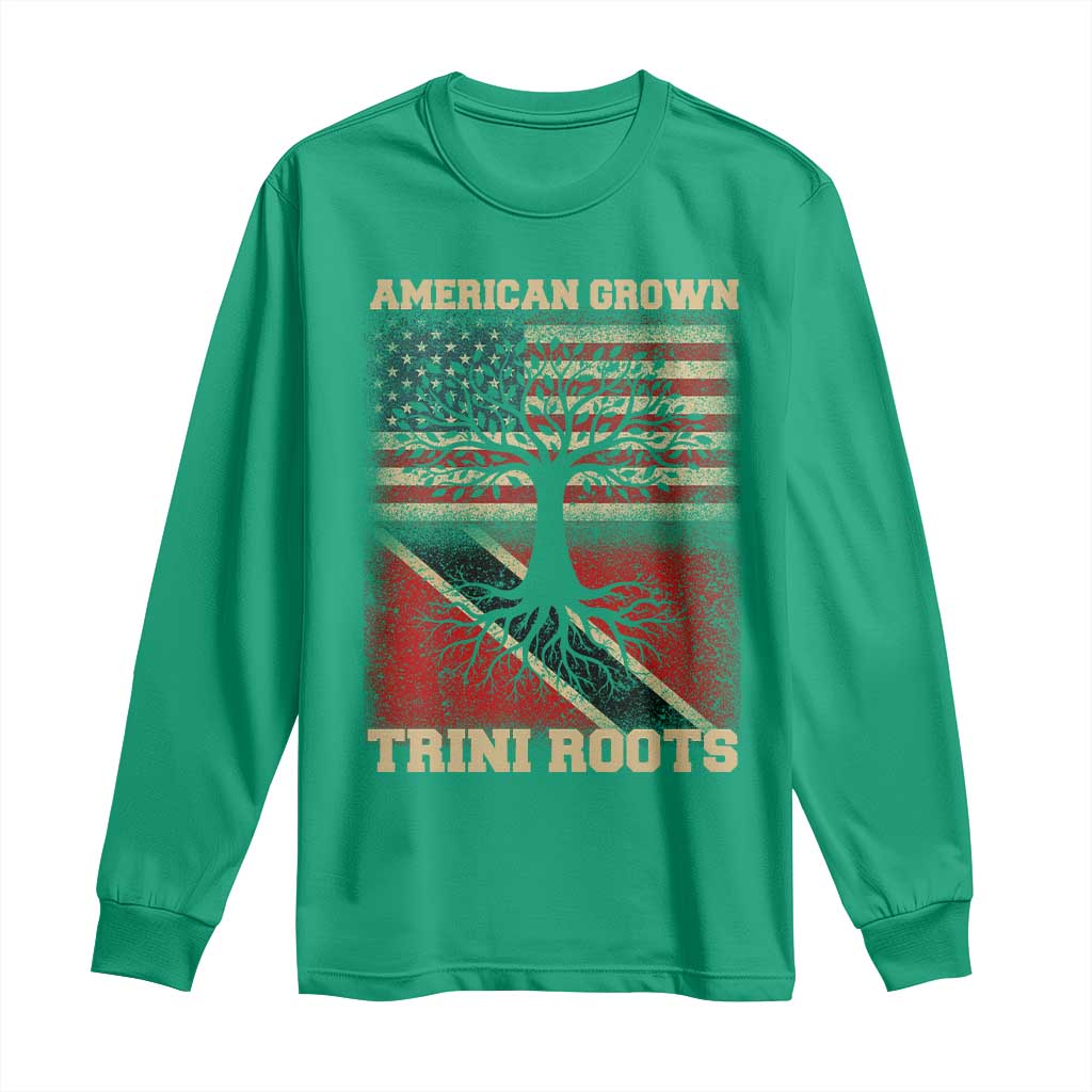 American Grown Trini Roots Long Sleeve Shirt Trinidad and Tobago USA Flag Trinidadian Proud Us - Wonder Print Shop