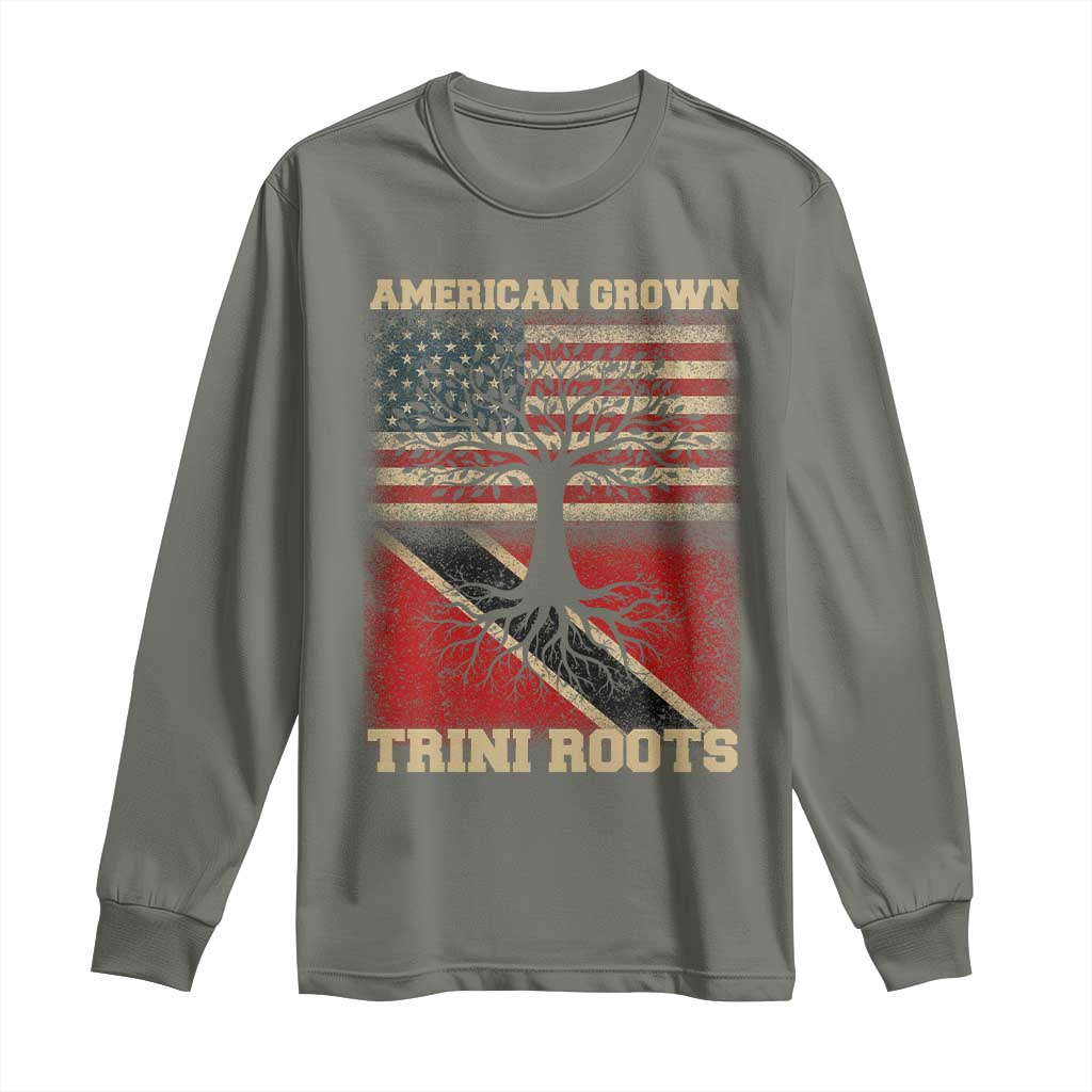 American Grown Trini Roots Long Sleeve Shirt Trinidad and Tobago USA Flag Trinidadian Proud Us - Wonder Print Shop