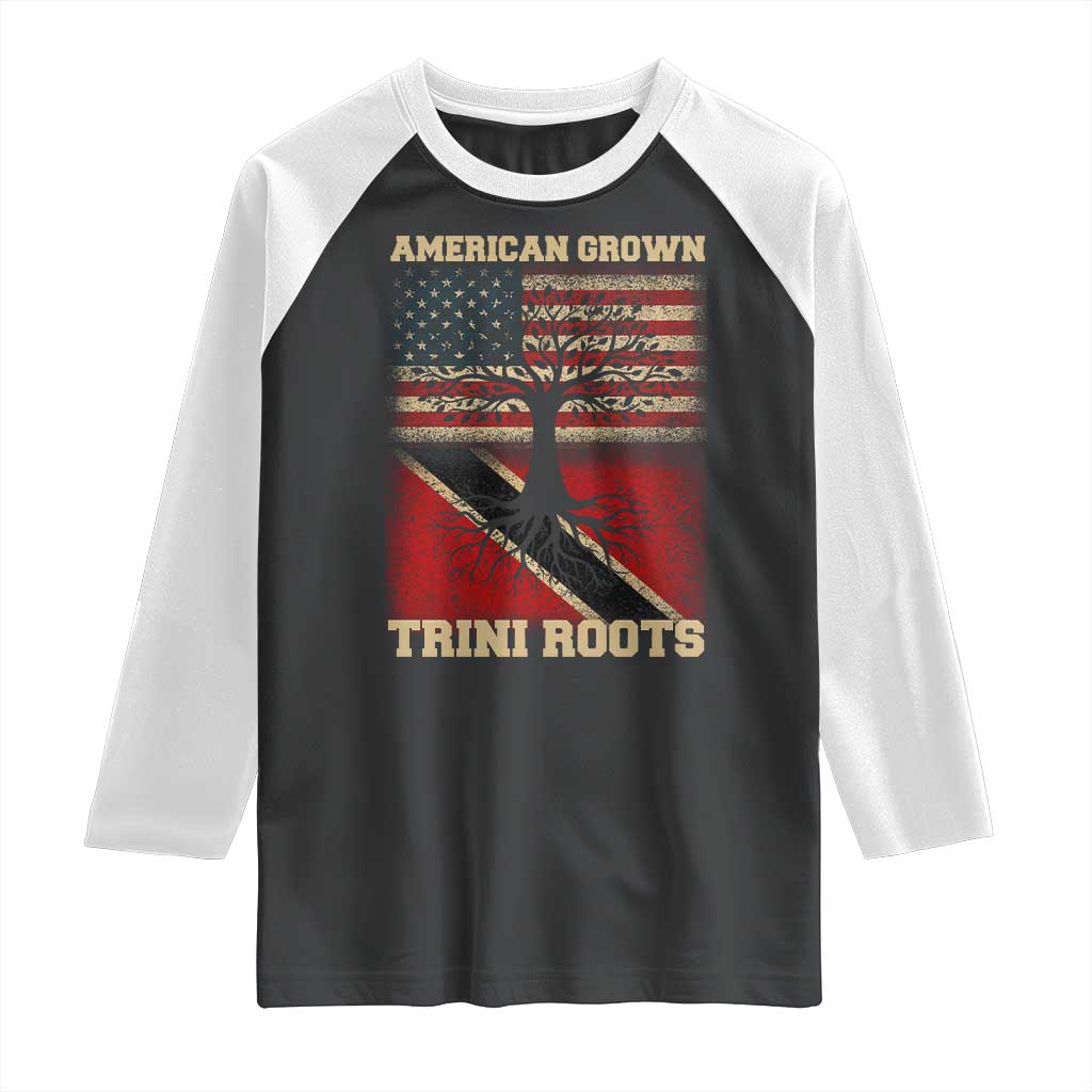 American Grown Trini Roots Raglan Shirt Trinidad and Tobago USA Flag Trinidadian Proud Us - Wonder Print Shop
