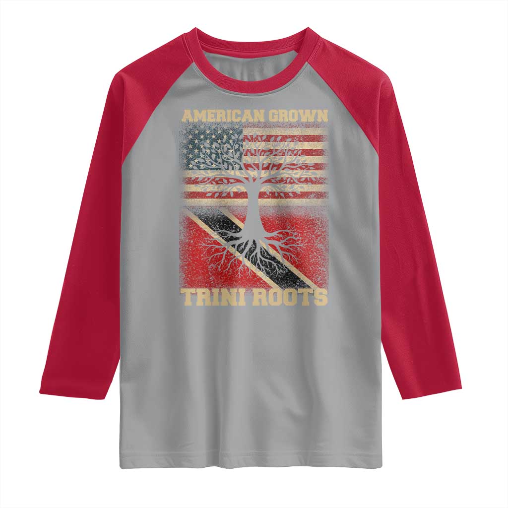 American Grown Trini Roots Raglan Shirt Trinidad and Tobago USA Flag Trinidadian Proud Us - Wonder Print Shop