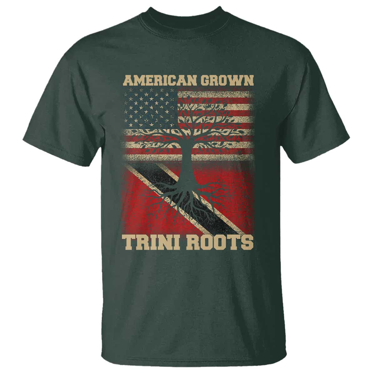 American Grown Trini Roots T Shirt Trinidad and Tobago USA Flag Trinidadian Proud Us - Wonder Print Shop
