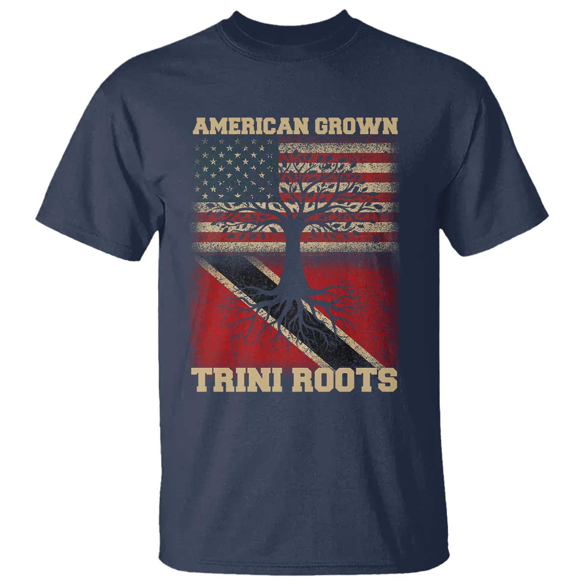 American Grown Trini Roots T Shirt Trinidad and Tobago USA Flag Trinidadian Proud Us - Wonder Print Shop