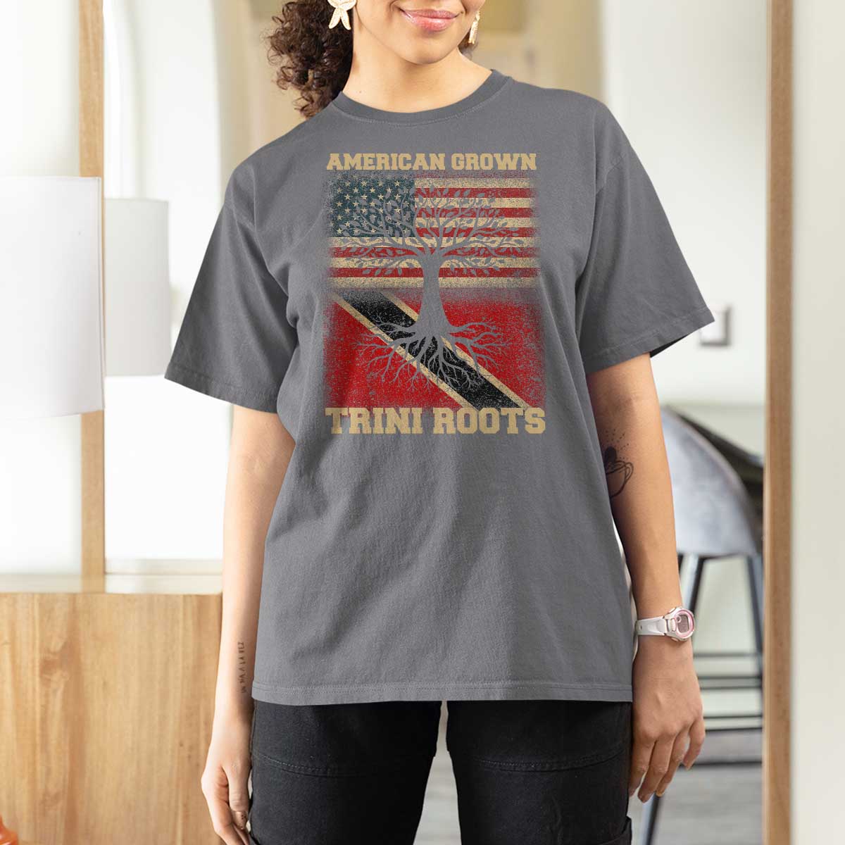 American Grown Trini Roots T Shirt For Women Trinidad and Tobago USA Flag Trinidadian Proud Us - Wonder Print Shop