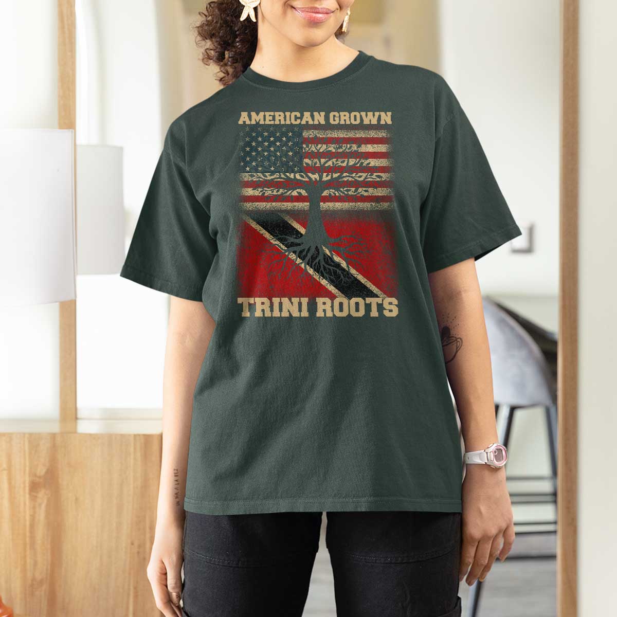 American Grown Trini Roots T Shirt For Women Trinidad and Tobago USA Flag Trinidadian Proud Us - Wonder Print Shop