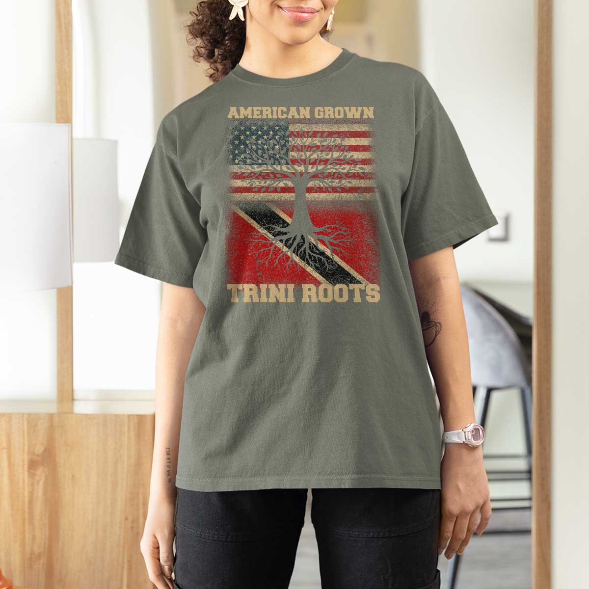 American Grown Trini Roots T Shirt For Women Trinidad and Tobago USA Flag Trinidadian Proud Us - Wonder Print Shop