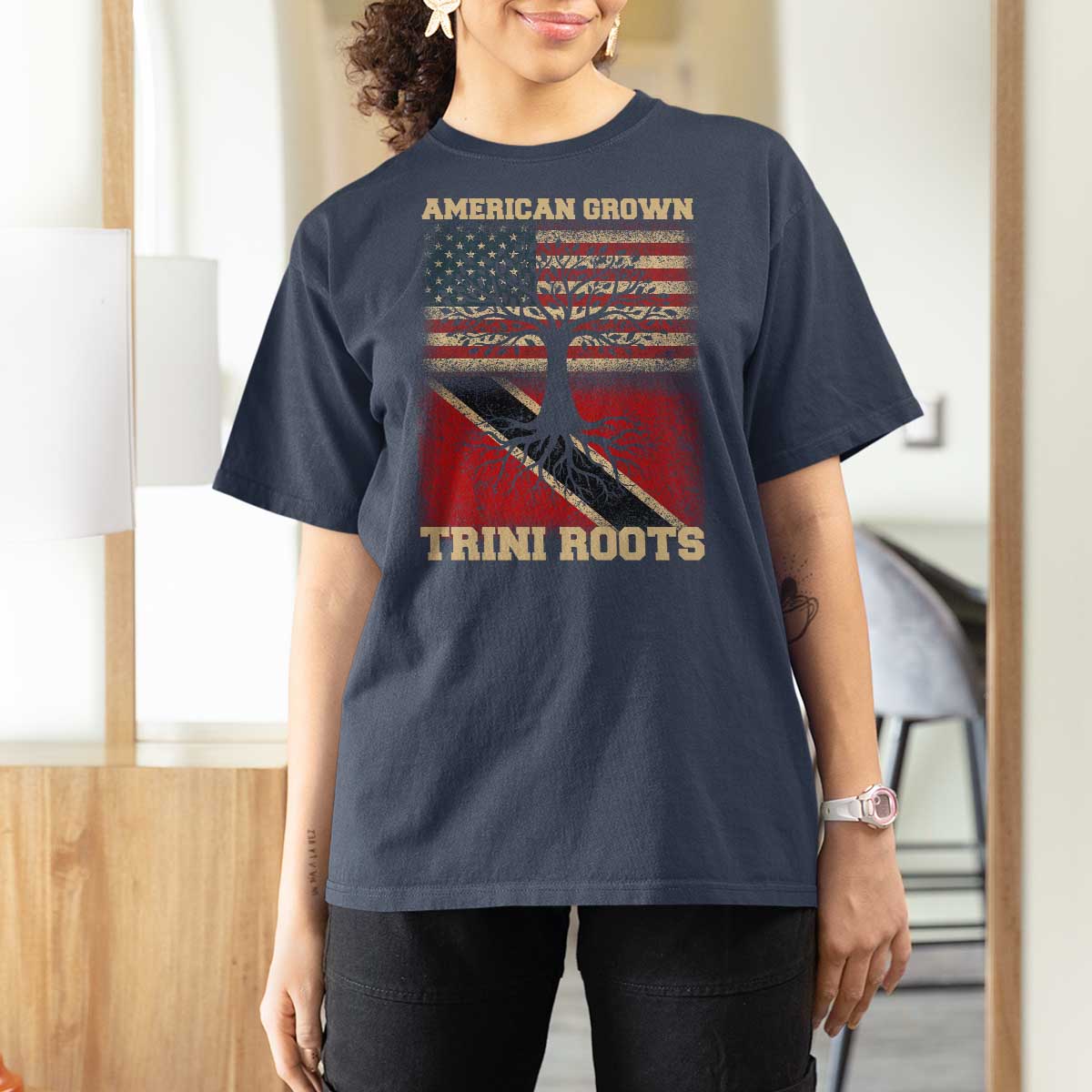 American Grown Trini Roots T Shirt For Women Trinidad and Tobago USA Flag Trinidadian Proud Us - Wonder Print Shop