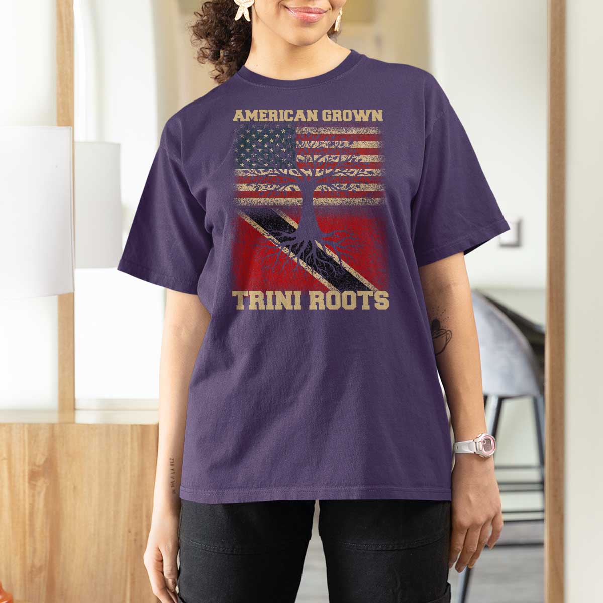 American Grown Trini Roots T Shirt For Women Trinidad and Tobago USA Flag Trinidadian Proud Us - Wonder Print Shop