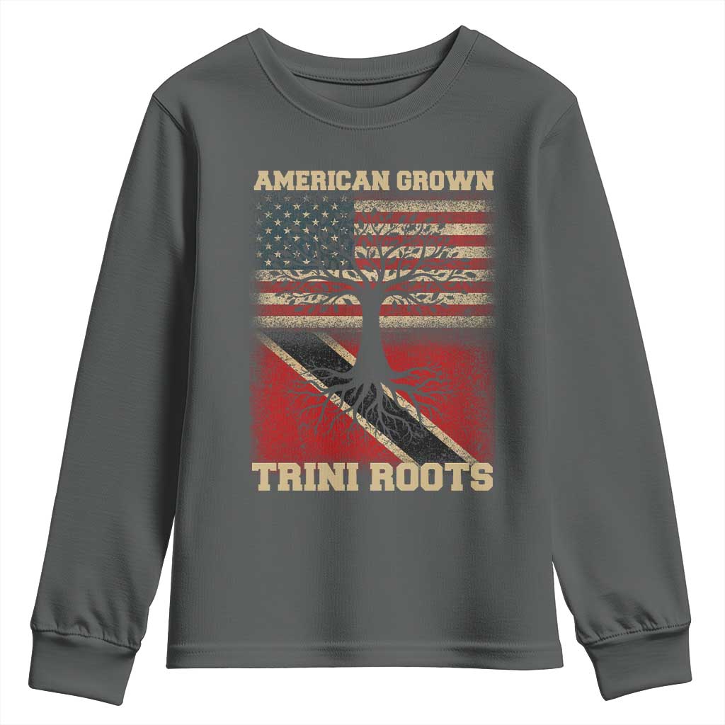 American Grown Trini Roots Youth Sweatshirt Trinidad and Tobago USA Flag Trinidadian Proud Us - Wonder Print Shop