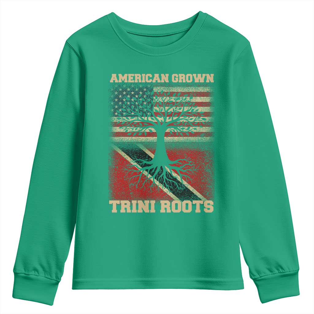 American Grown Trini Roots Youth Sweatshirt Trinidad and Tobago USA Flag Trinidadian Proud Us - Wonder Print Shop