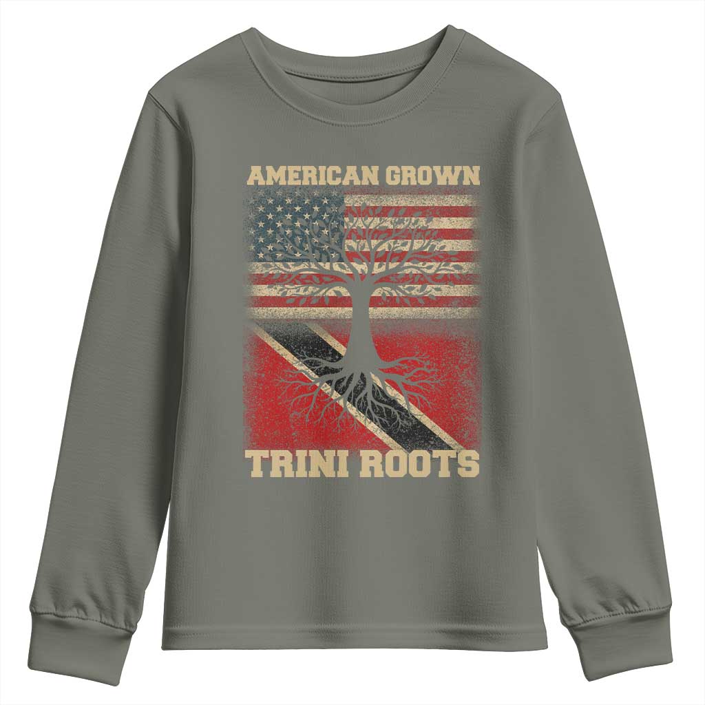 American Grown Trini Roots Youth Sweatshirt Trinidad and Tobago USA Flag Trinidadian Proud Us - Wonder Print Shop