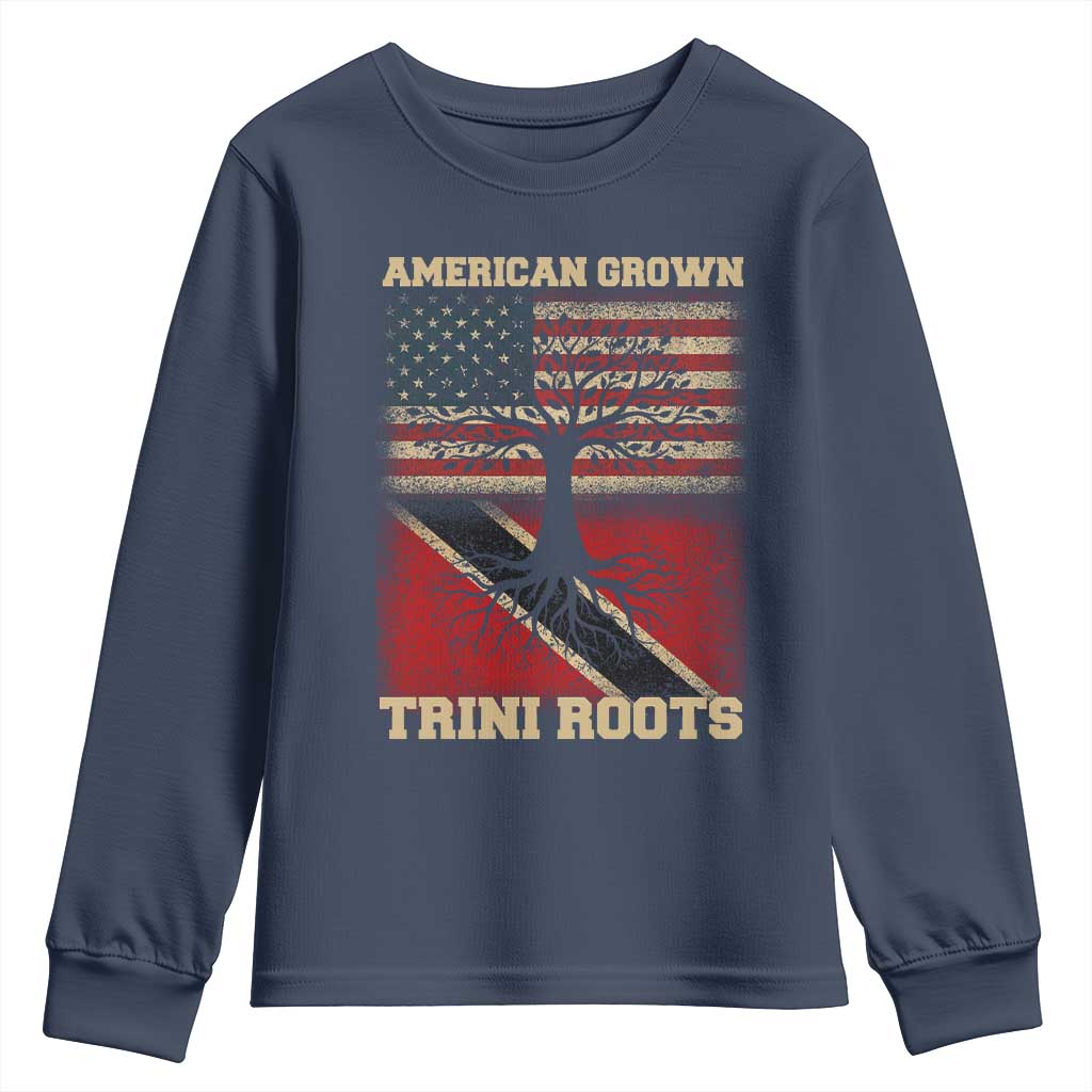 American Grown Trini Roots Youth Sweatshirt Trinidad and Tobago USA Flag Trinidadian Proud Us - Wonder Print Shop