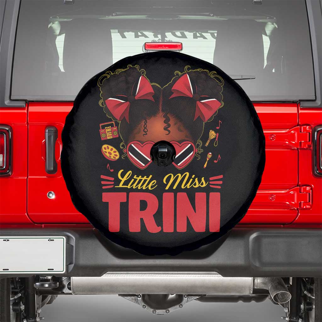 Little Miss Trinidad And Tobago Spare Tire Cover Afro Black Messy Bun Girl Trini Flag Bow