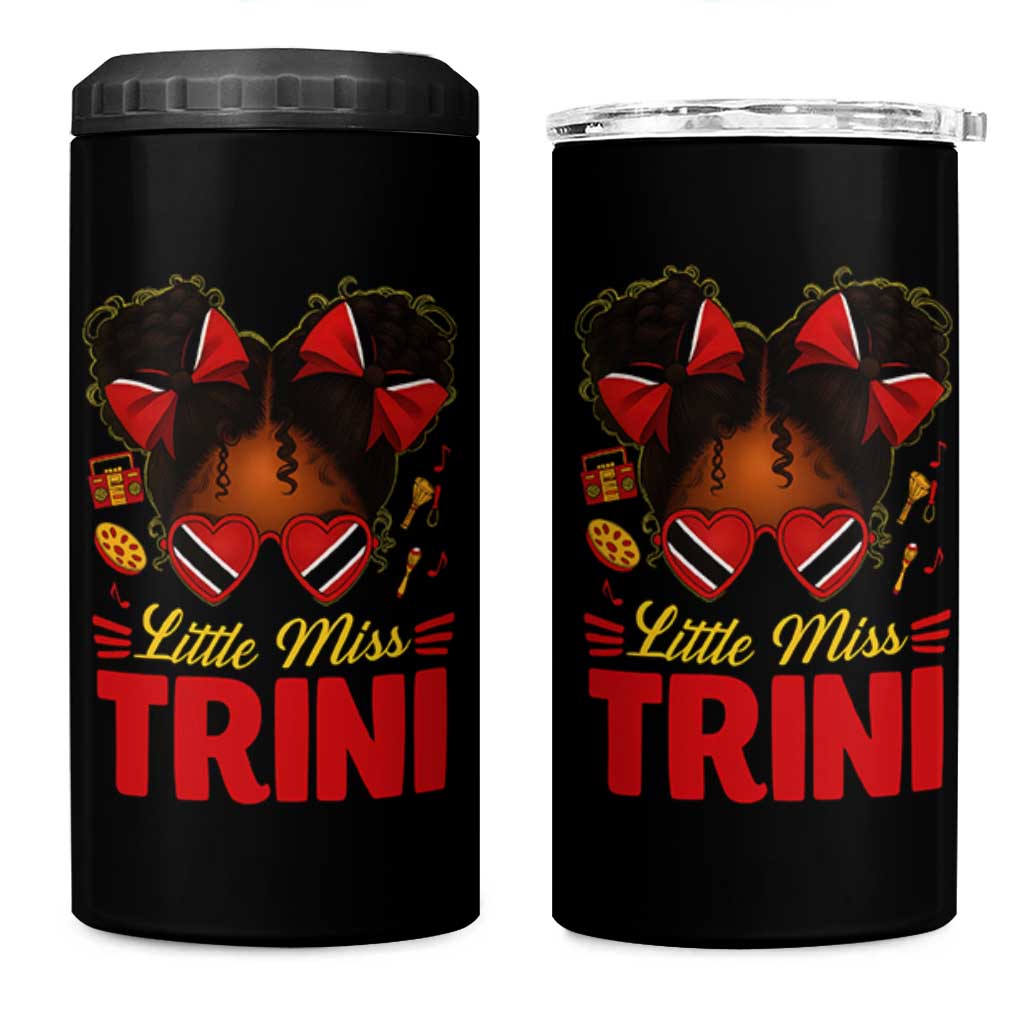 Little Miss Trinidad And Tobago 4 in 1 Can Cooler Tumbler Afro Black Messy Bun Girl Trini Flag Bow