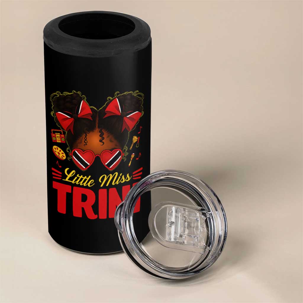 Little Miss Trinidad And Tobago 4 in 1 Can Cooler Tumbler Afro Black Messy Bun Girl Trini Flag Bow
