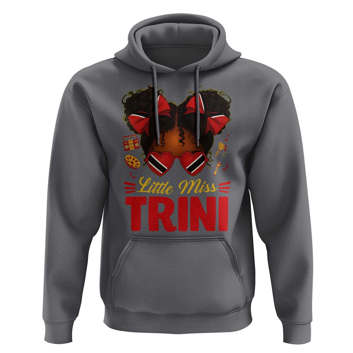 Little Miss Trinidad And Tobago Hoodie Afro Black Messy Bun Girl Trini Flag Bow