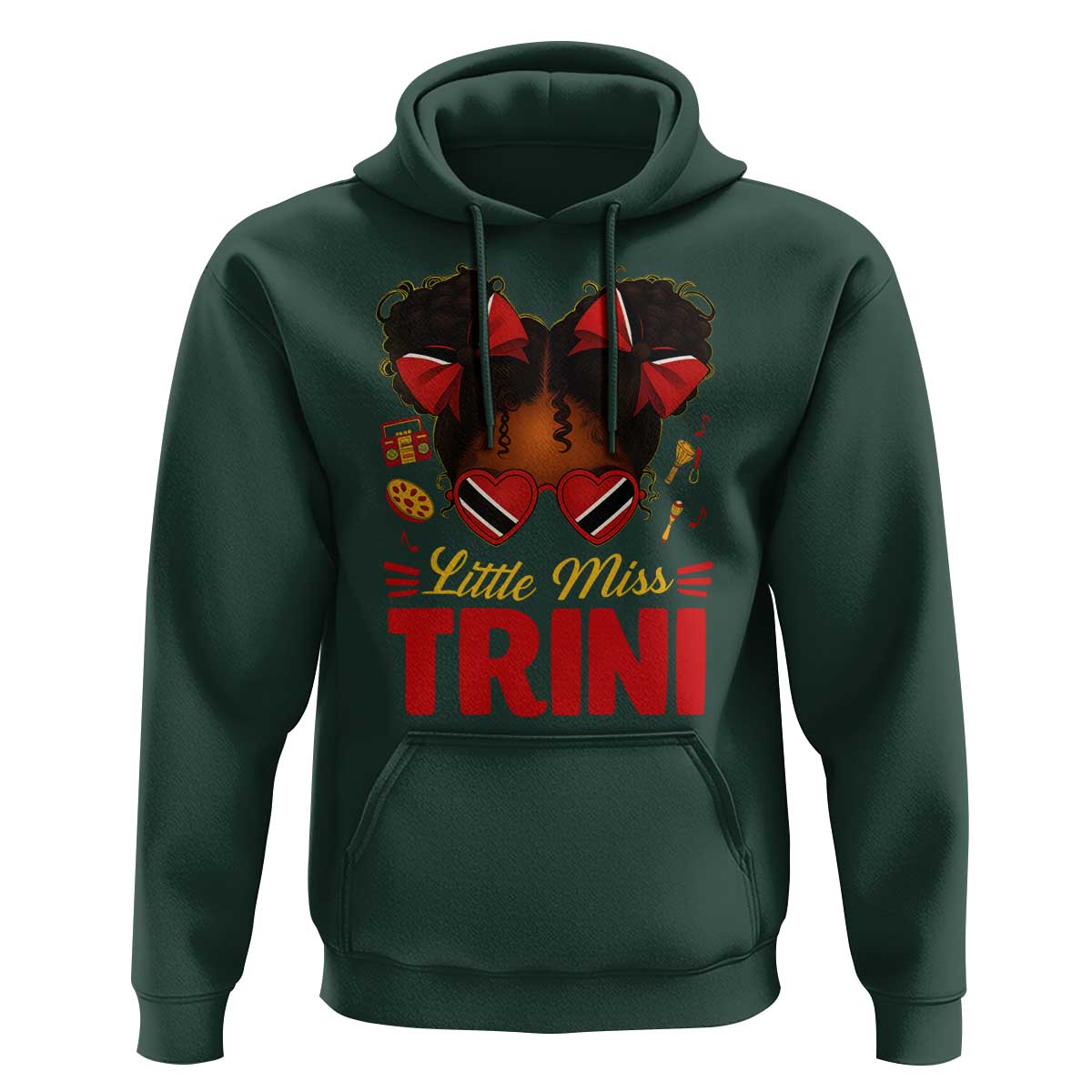 Little Miss Trinidad And Tobago Hoodie Afro Black Messy Bun Girl Trini Flag Bow
