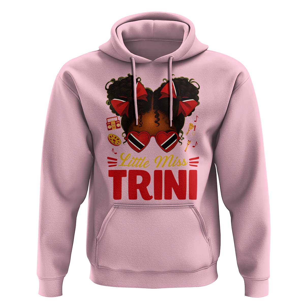 Little Miss Trinidad And Tobago Hoodie Afro Black Messy Bun Girl Trini Flag Bow