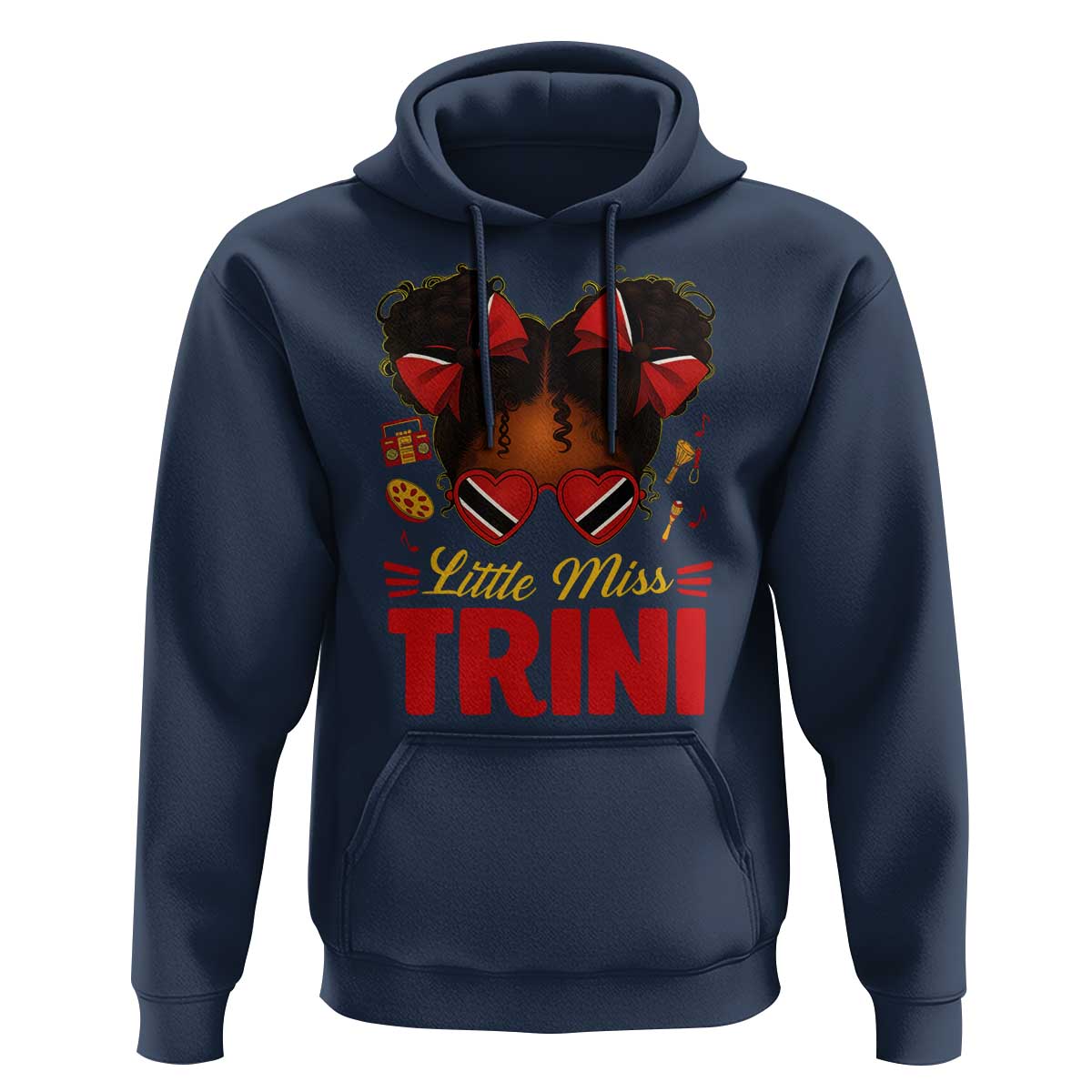 Little Miss Trinidad And Tobago Hoodie Afro Black Messy Bun Girl Trini Flag Bow