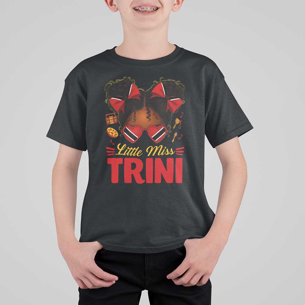Little Miss Trinidad And Tobago T Shirt For Kid Afro Black Messy Bun Girl Trini Flag Bow