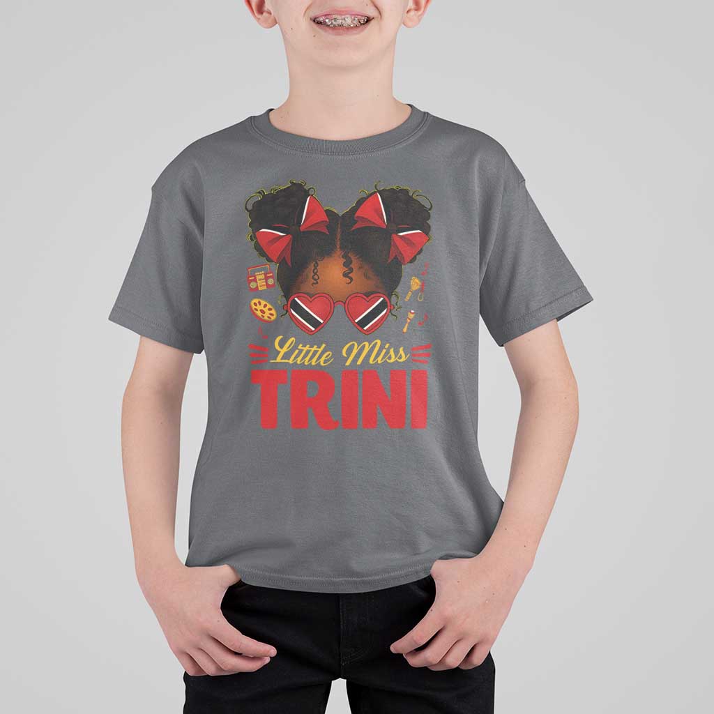Little Miss Trinidad And Tobago T Shirt For Kid Afro Black Messy Bun Girl Trini Flag Bow