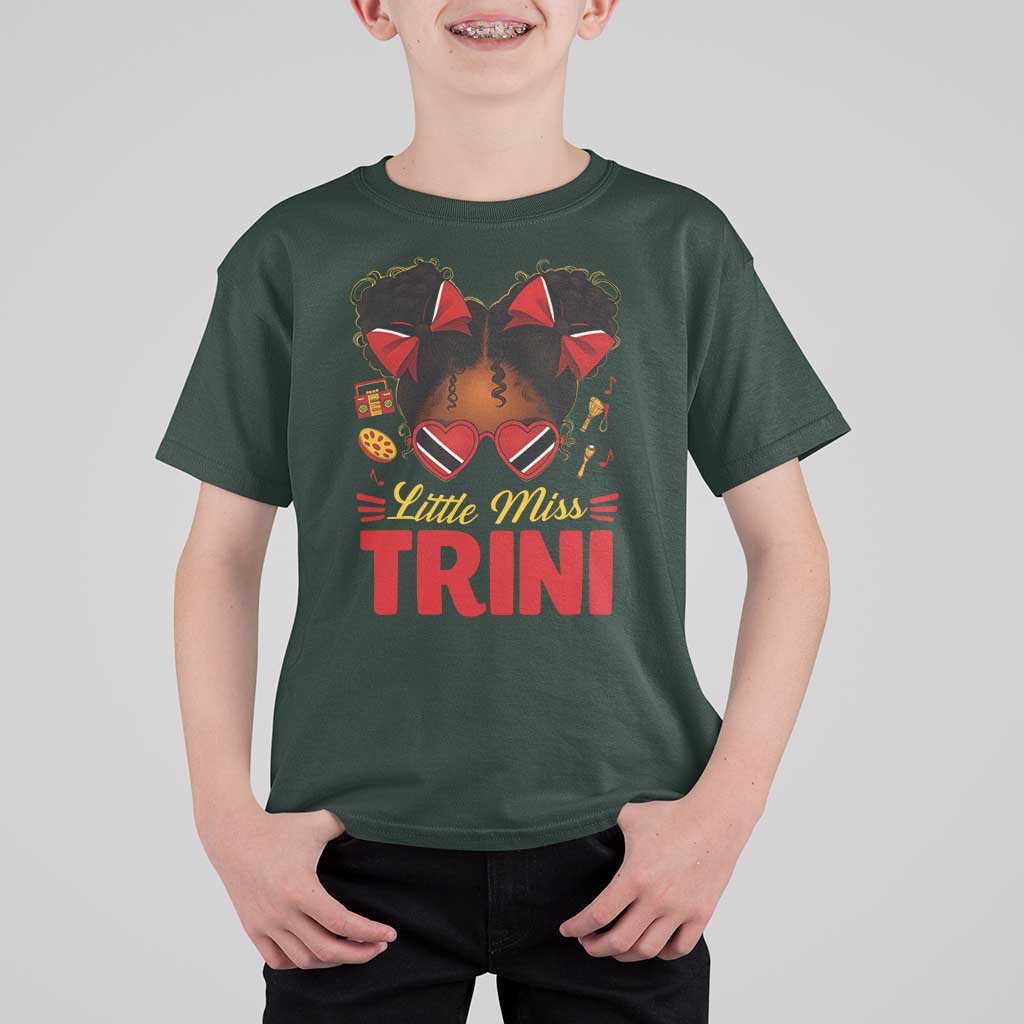 Little Miss Trinidad And Tobago T Shirt For Kid Afro Black Messy Bun Girl Trini Flag Bow