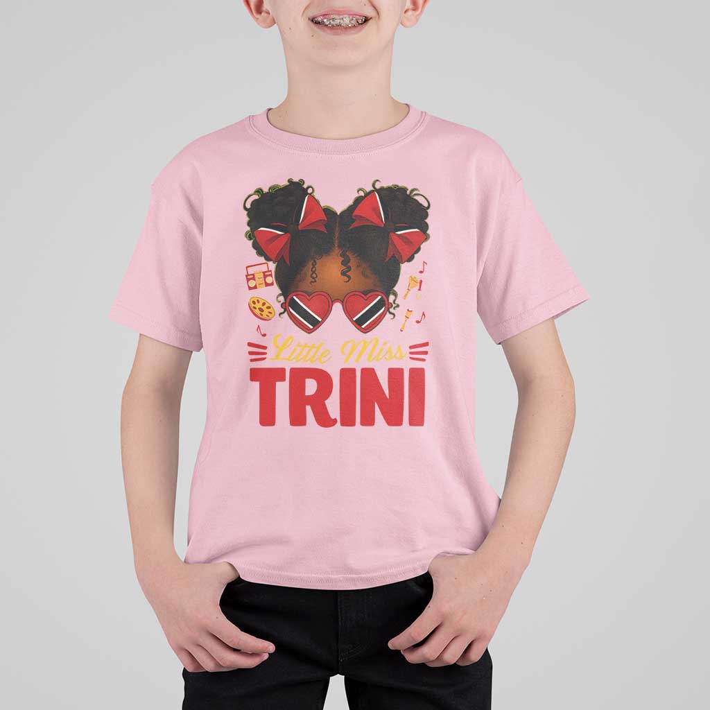 Little Miss Trinidad And Tobago T Shirt For Kid Afro Black Messy Bun Girl Trini Flag Bow