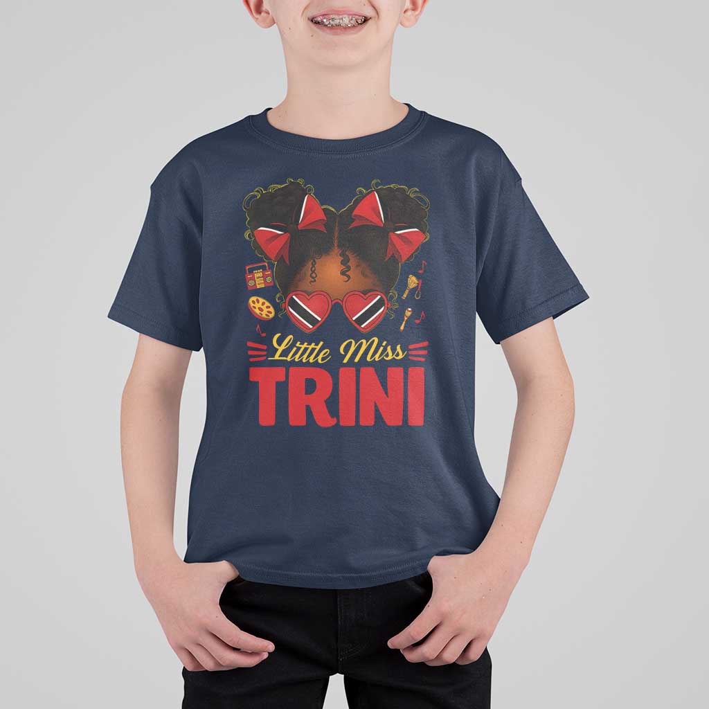 Little Miss Trinidad And Tobago T Shirt For Kid Afro Black Messy Bun Girl Trini Flag Bow
